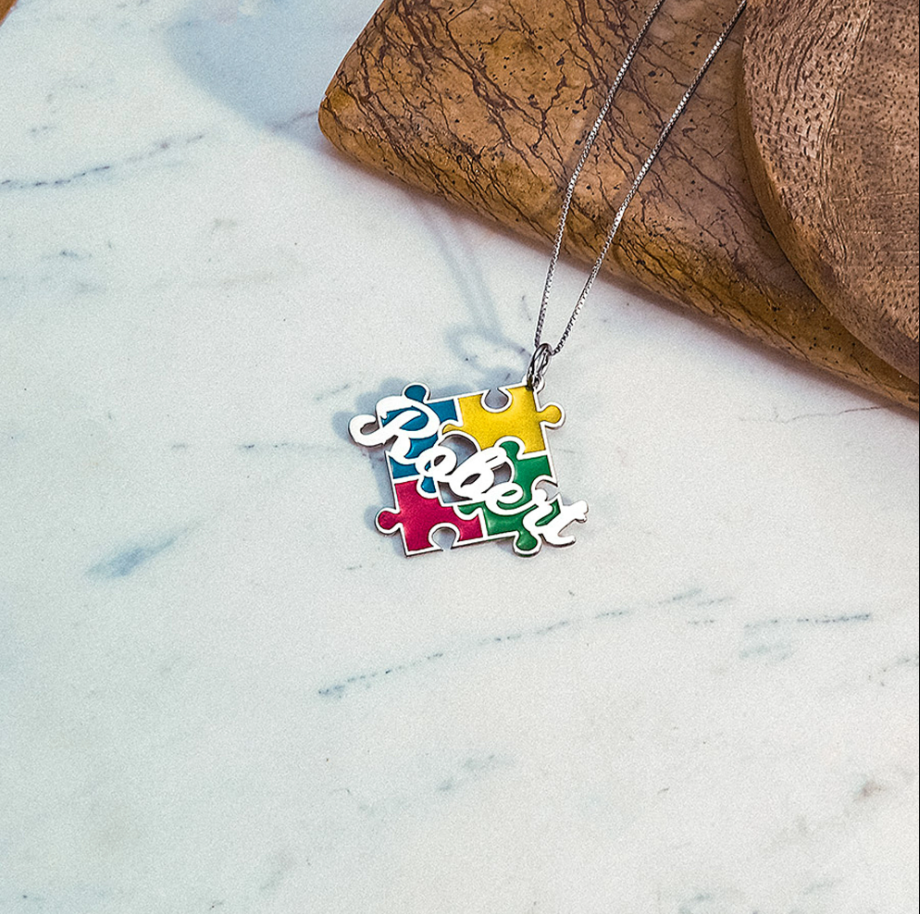 Personalized Name Autism Puzzle Necklace