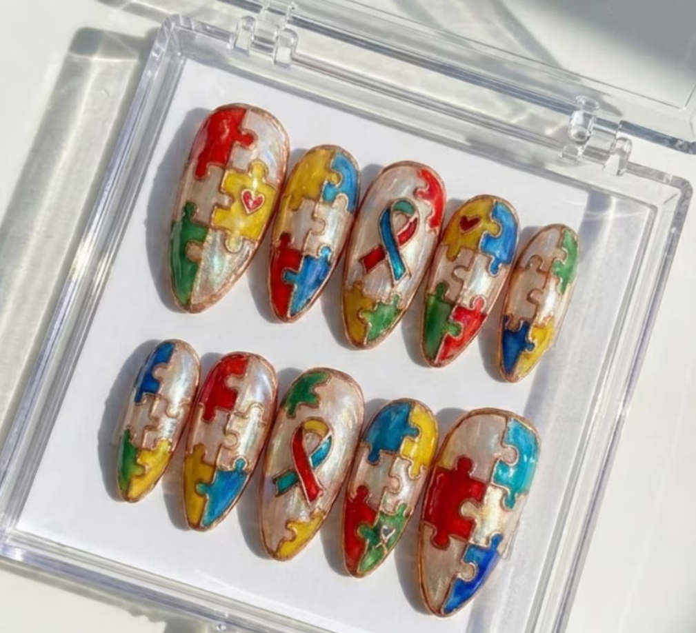 Colorful Autism Puzzle Piece Press-On Nails