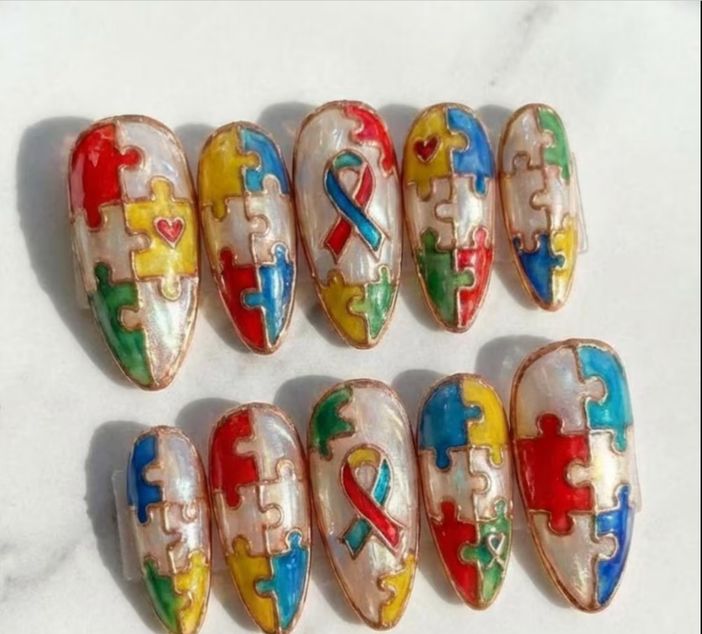 Colorful Autism Puzzle Piece Press-On Nails
