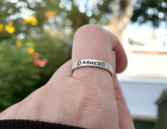 Personalized Autism Awareness Ring – Puzzle Piece & Birthstone