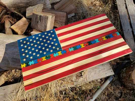 Autism Puzzle Piece Flag – Wooden Wall Decor