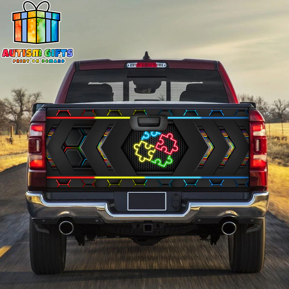 Puzzle Light Neon Autism Truck Tailgate Decal Sticker Wrap