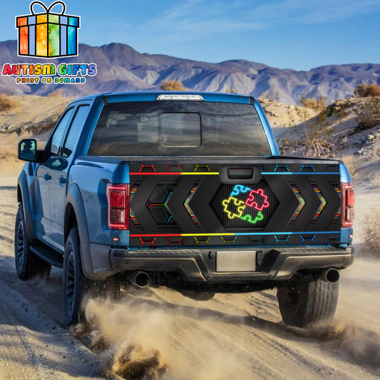 Puzzle Light Neon Autism Truck Tailgate Decal Sticker Wrap
