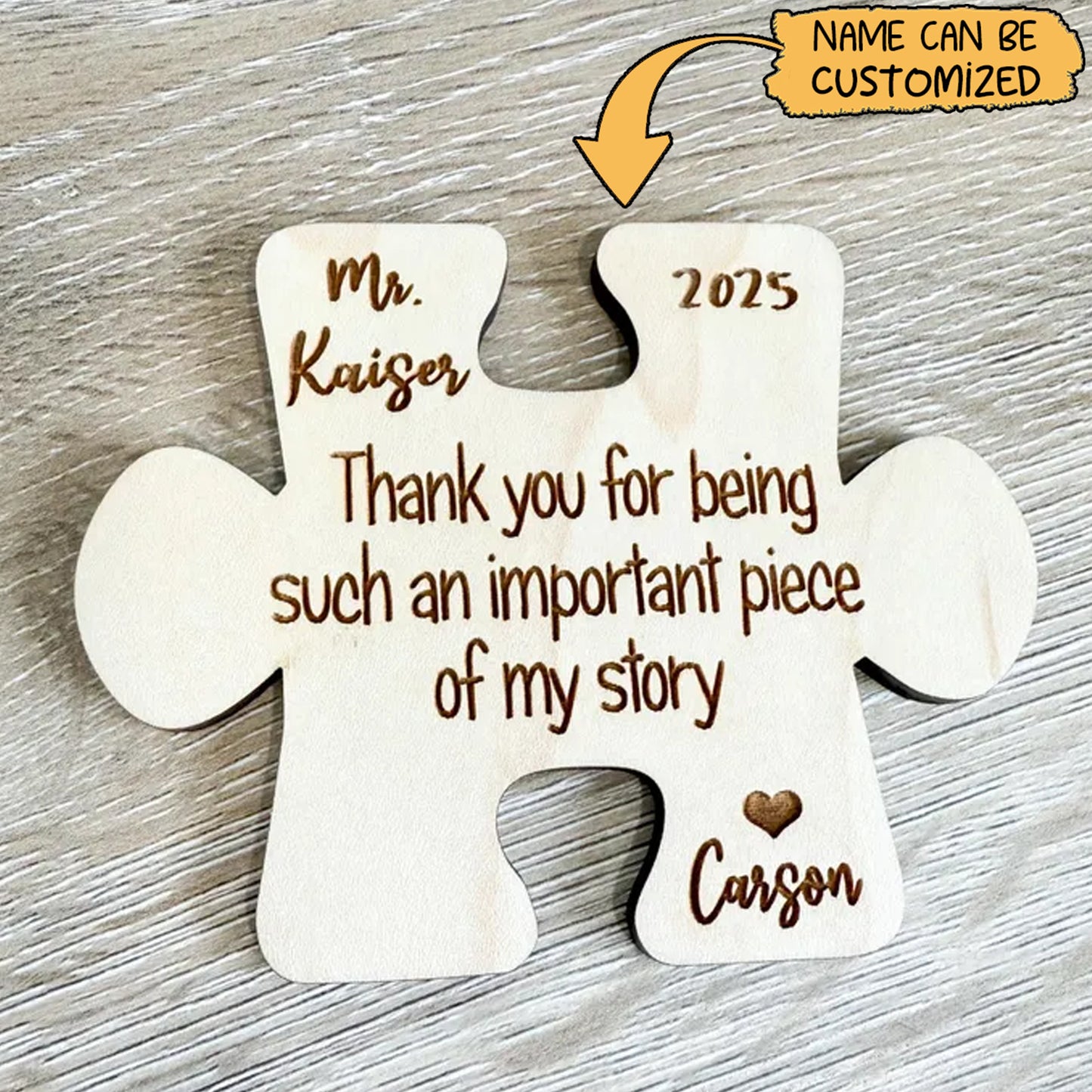Personalized Puzzle Piece Teacher Coaster – Wooden Engraved Caregiver Gift