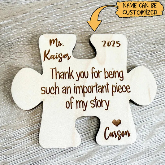 Personalized Puzzle Piece Teacher Coaster – Wooden Engraved Caregiver Gift