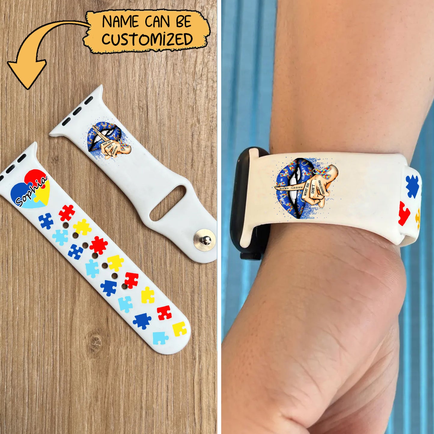 Personalized Name Autism Silicone Band – Fits Apple Watch & Samsung Galaxy Watch