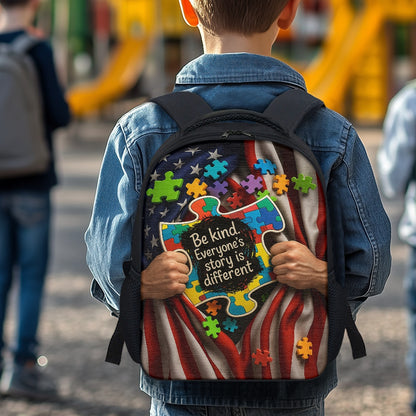 Autism Awareness Children's Backpack : Be kind. Everyone’s story is different.