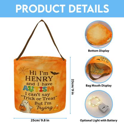 Custom Name Autism Treat Bag – Non-Verbal Friendly Halloween Tote
