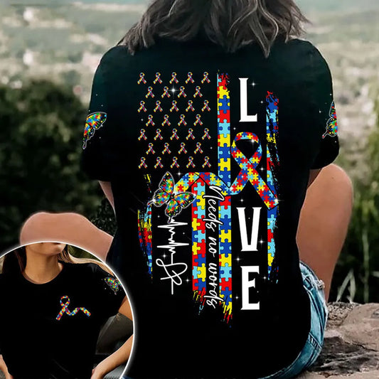 Autism Awareness Flag Shirt : LOVE Needs No Words. AOP Unisex Standard T-shirt