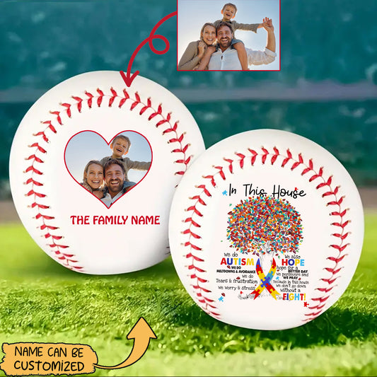 Personalized Image Autism Baseball Ball :  In This House We Do Autism