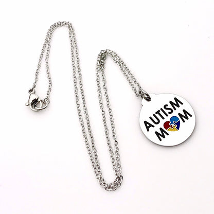 Autism Mom Pendant Necklace with Spectrum Colors Puzzle Piece Autism Jewelry Gifts for Mom Autistic Awareness