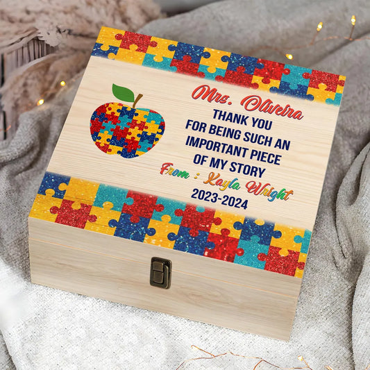 Personalized Autism Teacher Thank You Wood Box – Awareness & Support Gift
