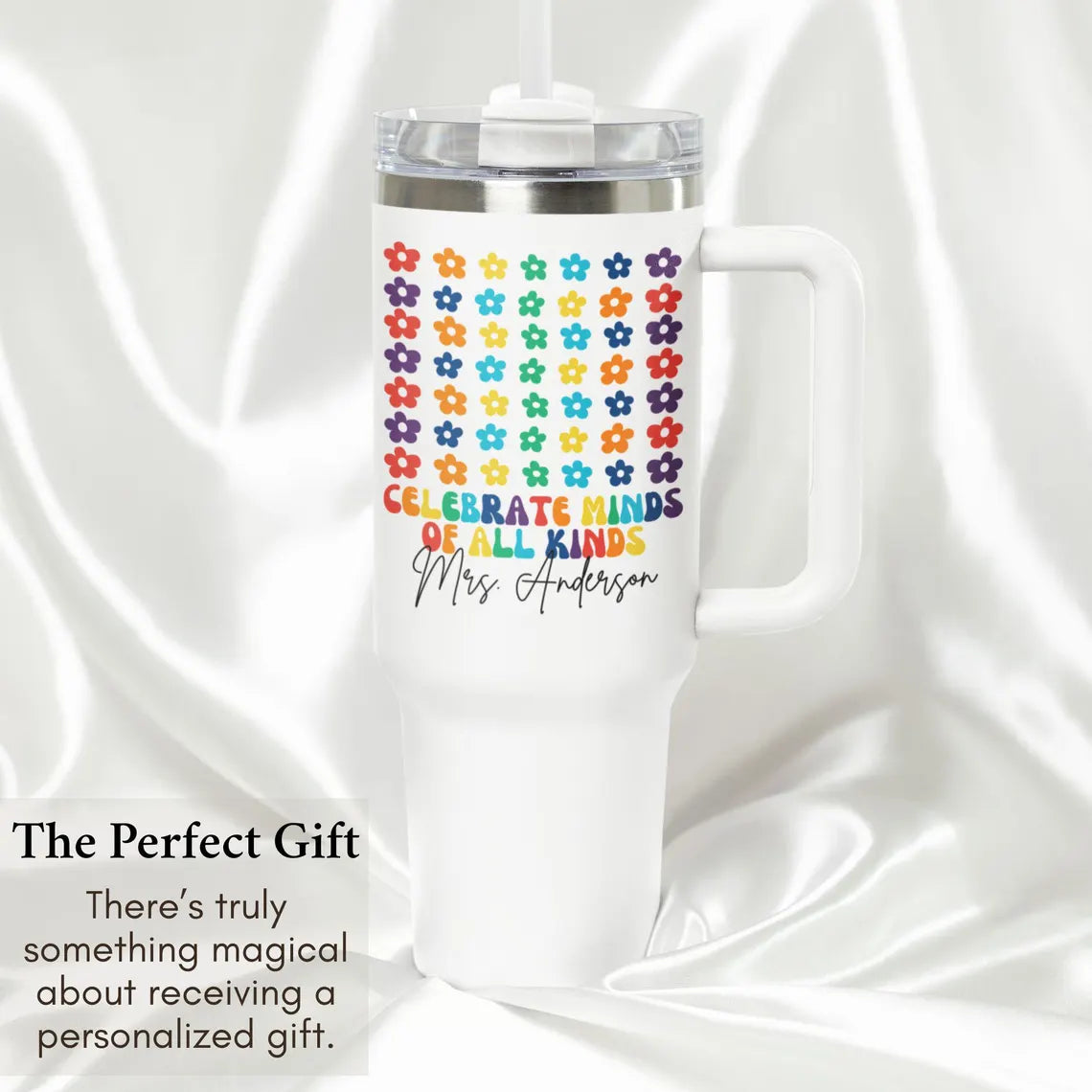 Autism Teacher Tumbler, Personalized Autism Teacher Gift 40oz Tumbler with Handle Autism Awareness Thank you Gift