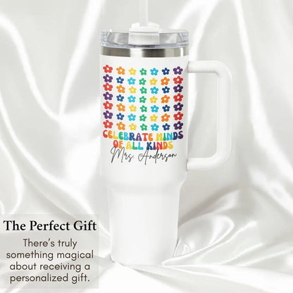 Autism Teacher Tumbler, Personalized Autism Teacher Gift 40oz Tumbler with Handle Autism Awareness Thank you Gift