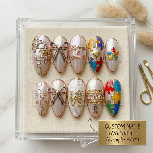 "Difference Is Strength" Autism Nail Set - Custom Name Press-On Nails