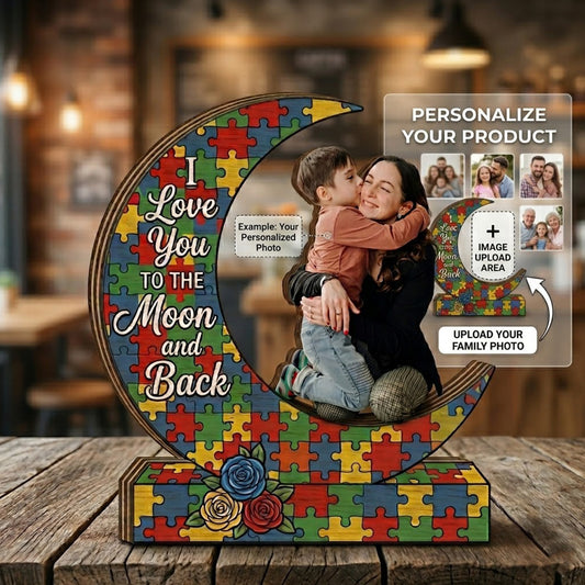 I Love You To The Moon And Back - Personalized Puzzle Piece Photo Plaque