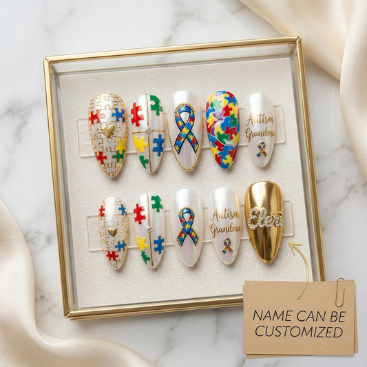 Autism Grandma Nail Set - Custom Name Press-On Nails