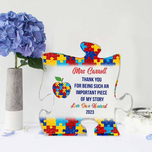 Personalized Autism Teacher Gift: "Thank You for Being an Important Piece of My Story"