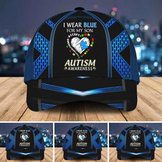 Personalized Autism Awareness Cap, I Wear Blue For My Son, Grandson, Daughter...