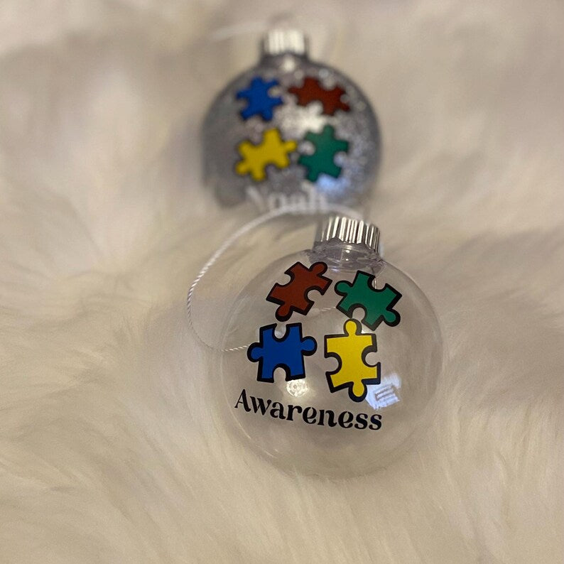 Custom Name Autism Glitter Ornament Christmas