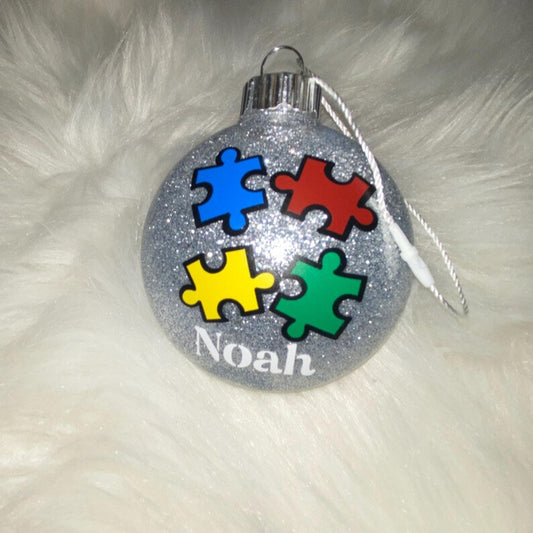 Custom Name Autism Glitter Ornament Christmas