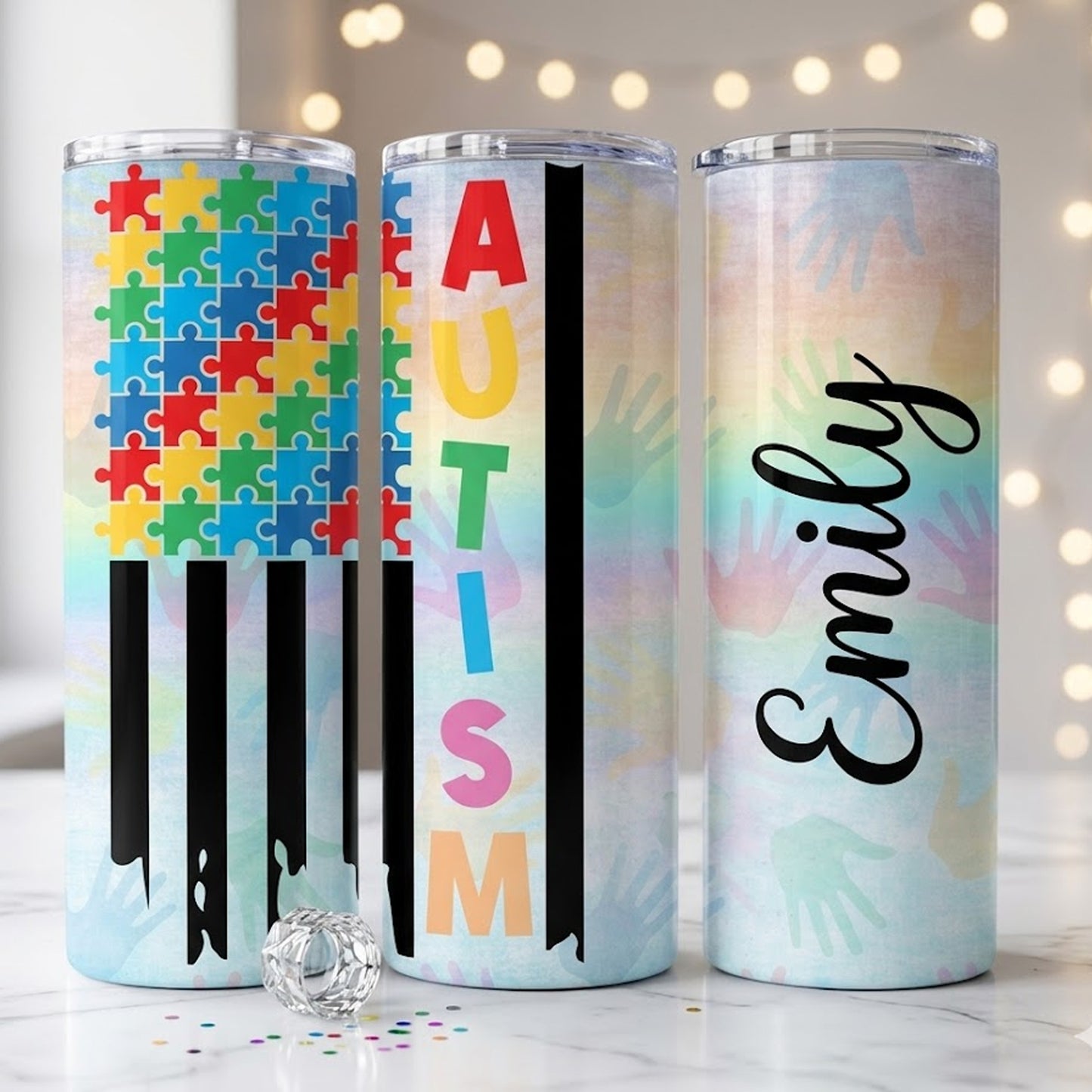 Personalized Autism Puzzle Piece Skinny Cup - Made in USA