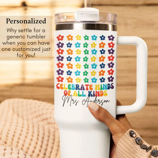 Autism Teacher Tumbler, Personalized Autism Teacher Gift 40oz Tumbler with Handle Autism Awareness Thank you Gift