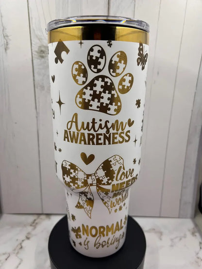 40oz Laser Engraved Autism Awareness Tumbler