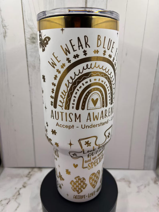 40oz Laser Engraved Autism Awareness Tumbler