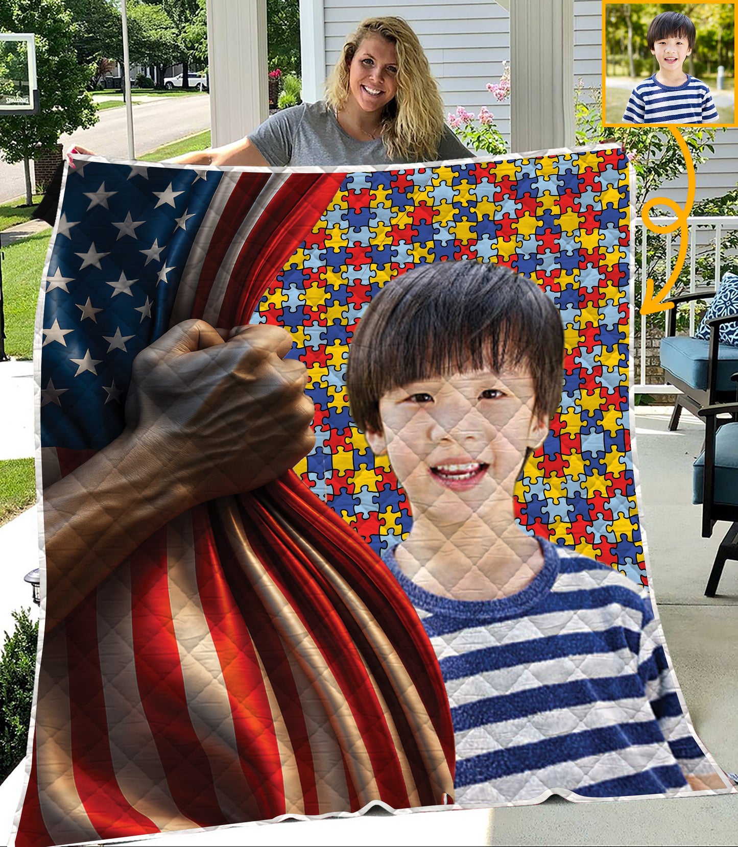 Personalized Image Autism Quilt & Quilt set