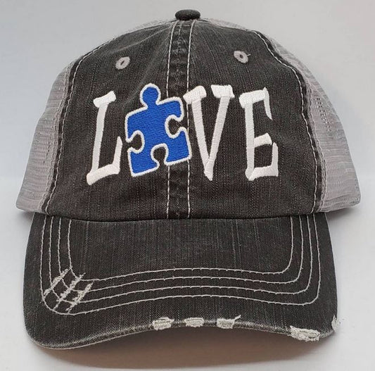 Autism Love Blue Puzzle Piece Hat