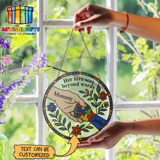 Custom Autism Mom Glass Suncatcher – Mother's Day Gift for Autism Mom