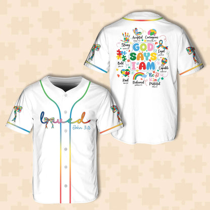 Autism Awareness Baseball Jersey, God Says I Am, Autism Support Baseball Jersey