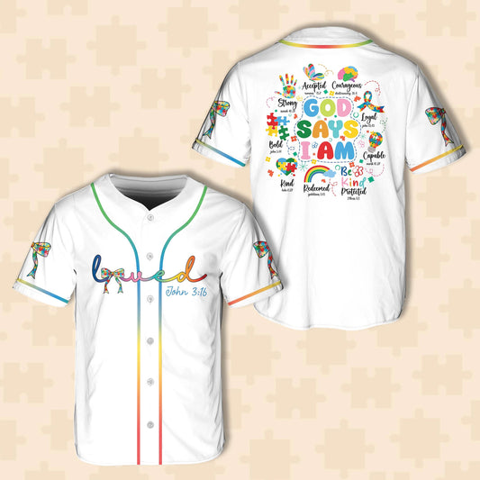 Autism Awareness Baseball Jersey, God Says I Am, Autism Support Baseball Jersey