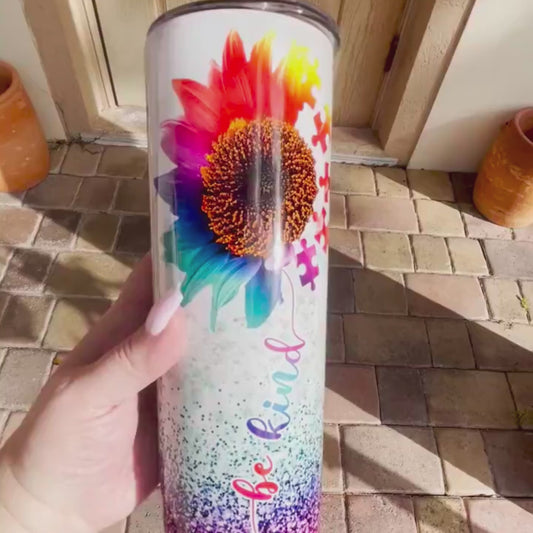Be Kind Tumbler – Autism Puzzle Piece Skinny Cup