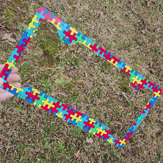 🧩 Autism Puzzle License Plate Frame – Car Tag Cover