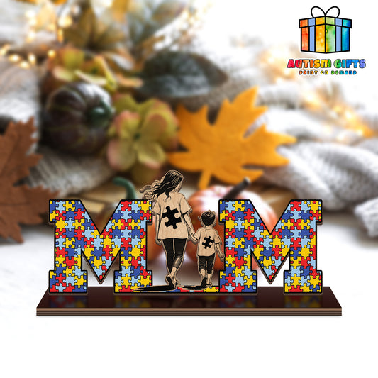 Mom And Son Shape Wood Standee, Mother's Day Gift , Gift For Autism Mom