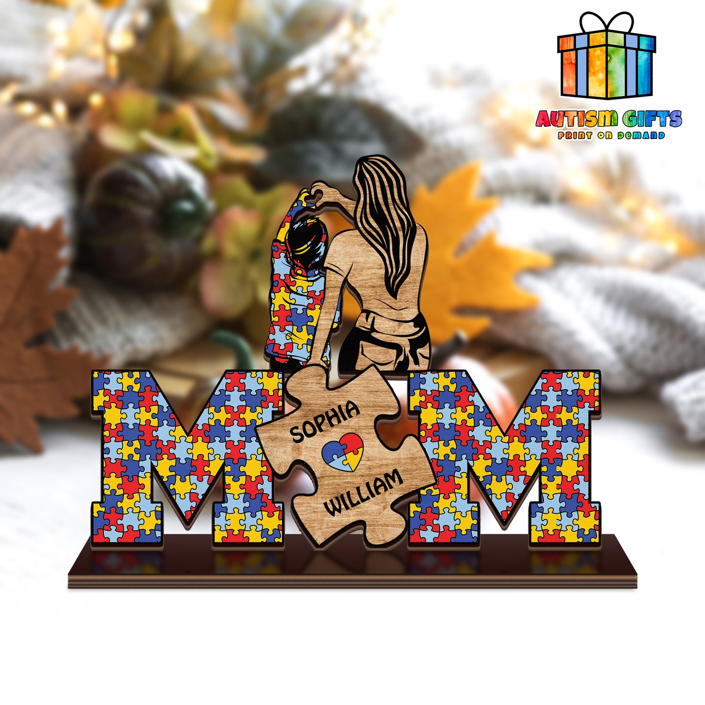 Personalized  Mom And Son Shape Wood Standee, Mother's Day Gift , Gift For Autism Mom