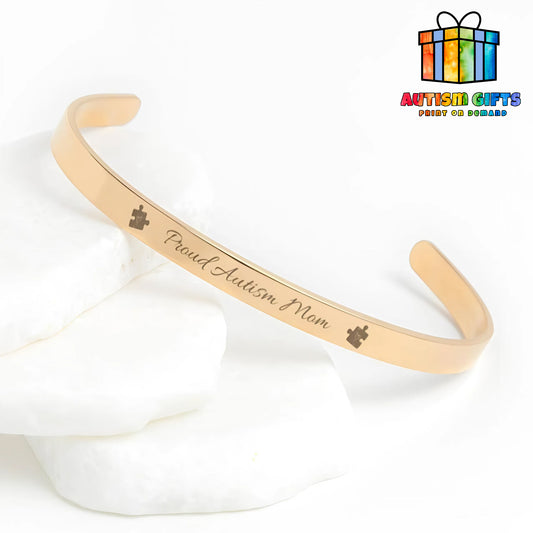 Proud Autism Mom Cuff Bracelet | Meaningful Support Jewelry Gift for Mom, Autism Acceptance Gift