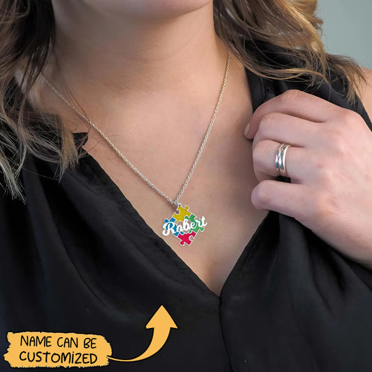 Personalized Name Autism Puzzle Necklace