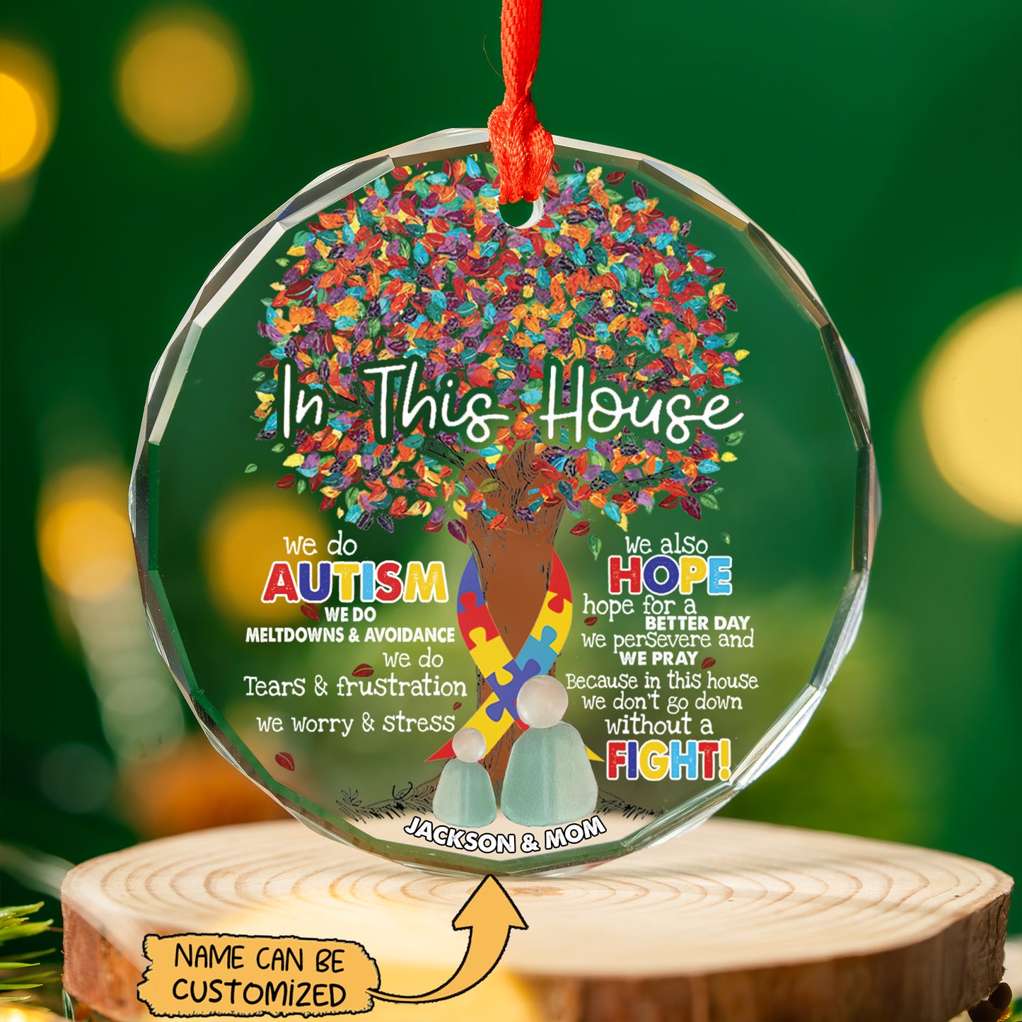 3D Acrylic Autism Glass Ornament – In This House (Custom Name)