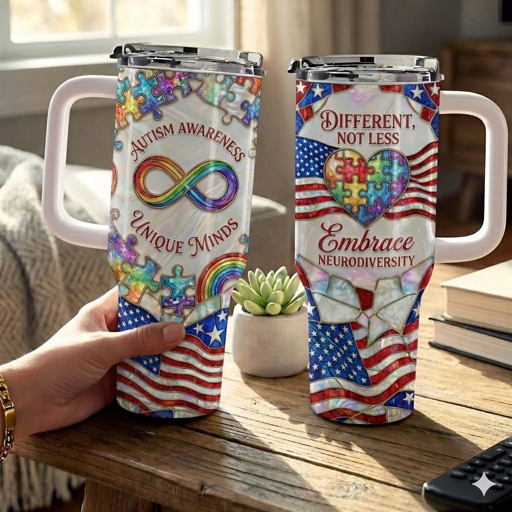 "Different Not Less" Autism Awareness Flag 40oz Tumbler