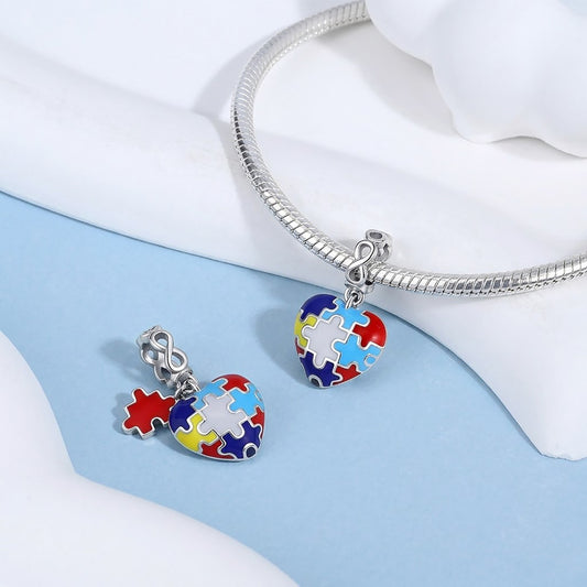 Autism Awareness Colorful Puzzle Heart Charm Bracelet