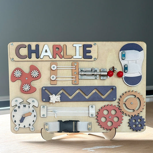 Custom Name Wooden Busy Board – Montessori Toy for Toddlers & Preschoolers