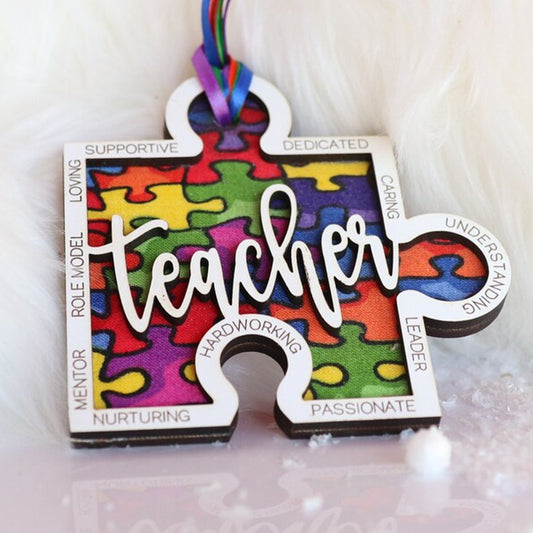 Personalized Autism Layered Christmas Tree Wood  Ornament