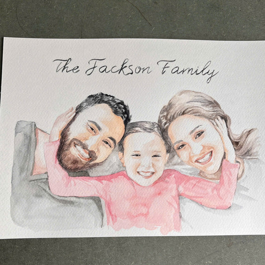 Custom Family Watercolor Portrait – Hand-Painted & Personalized with Name