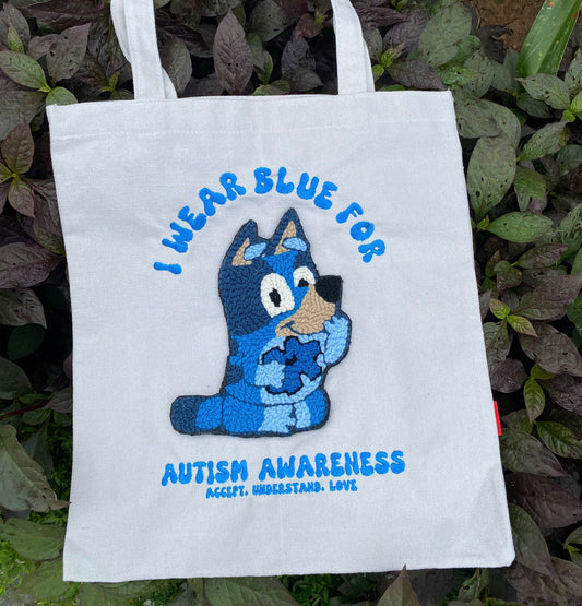 Autism Awareness Embroidered Tote Bag | Handmade Canvas Gift